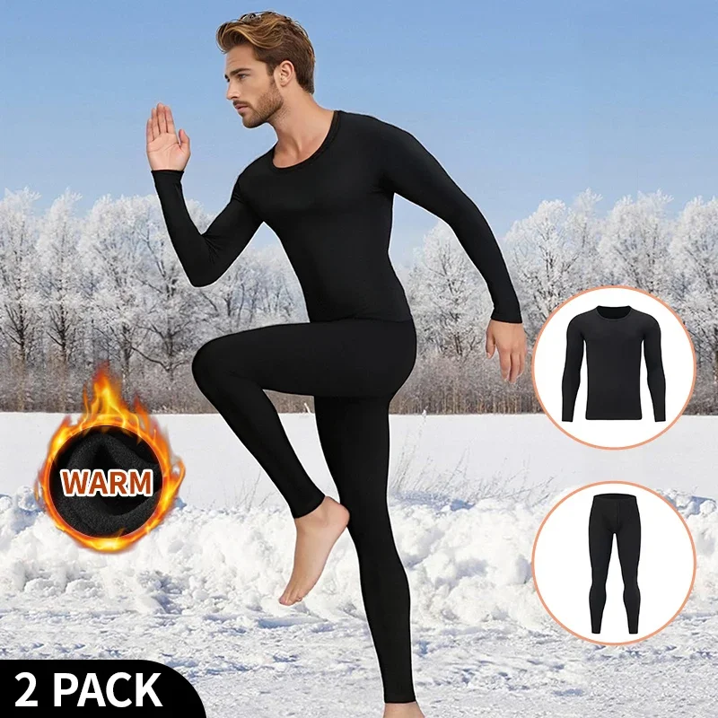Two piece autumn and winter men's black casual warm underwear set, sports skiing bicycle comfortable round neck set