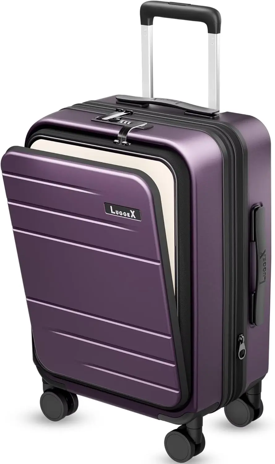 

Expandable 20-Inch Carry-On Luggage, Airline Approved Polycarbonate Suitcase with Front Pocket in Purple