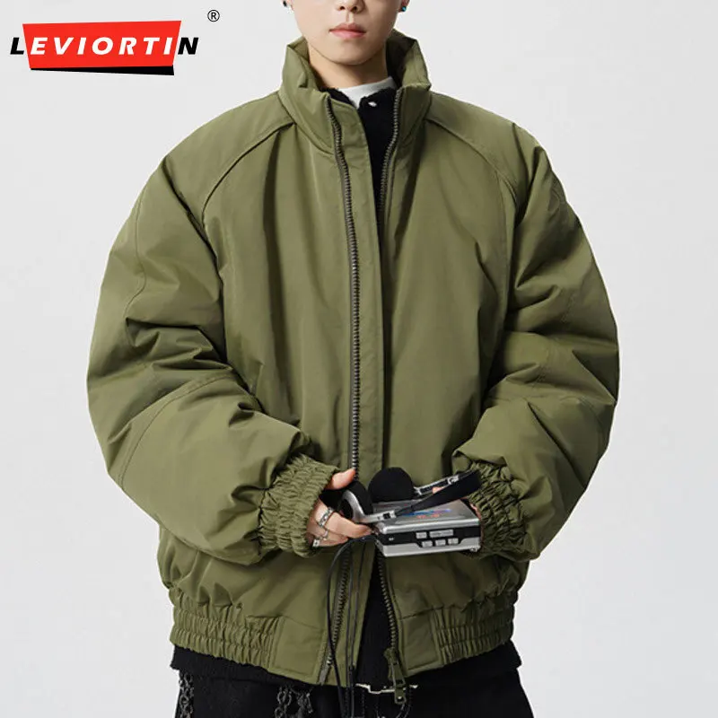 

2025 Men's winter Japanese retro fashion versatile stand up collar loose casual simple solid color thick warm cotton clothing