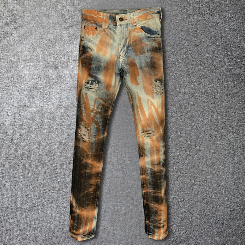 

Skinny Jeans Party Casual Trousers High Street Distressed Wash Slim Jean Men Streetwear Fashion Ripped Jeans For Men Pantalones