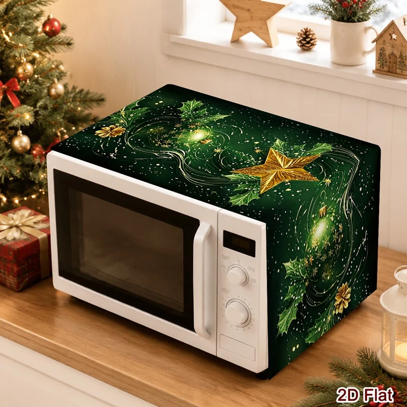 Christmas Microwave Oven Cover  Dark Green Durable Polyester Microwave Protector Festive Home Kitchen Decor Xmas Gift 35*85cm