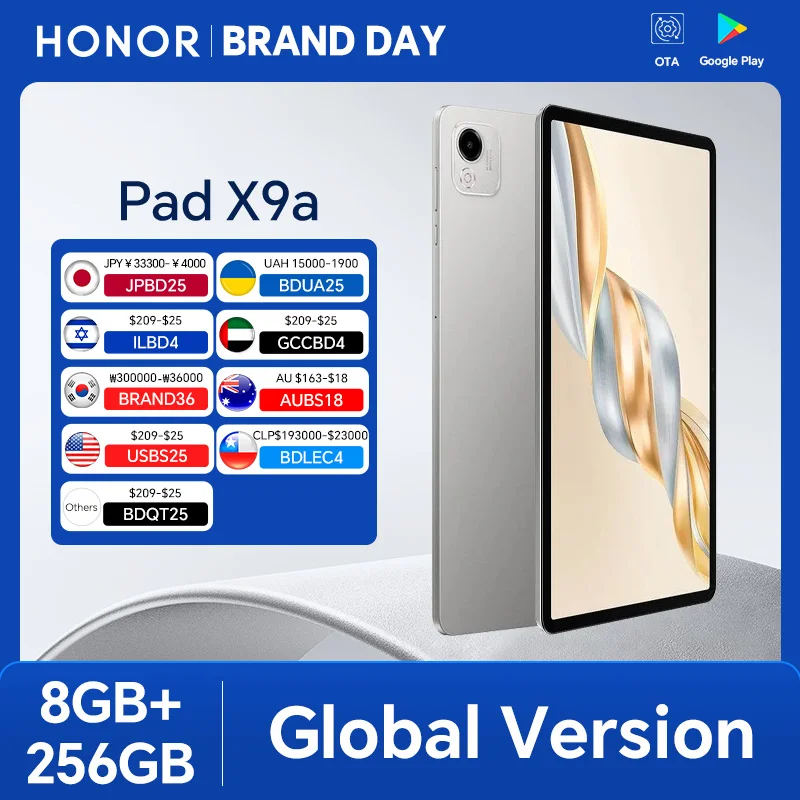 Global Version HONOR Pad X9a 6GB+128GB/8GB+256GB 11.5'' 2.5K 120Hz LCD Screen 8300 mAh Battery 35W SuperCharge WiFi Android 15