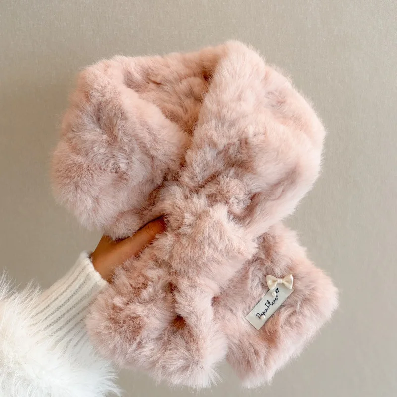 Korean Simple Temperament Solid Color Cross Plush Scarf Winter Outdoor Travel Thickened Warm Neck Protection Soft Waxy Scarf