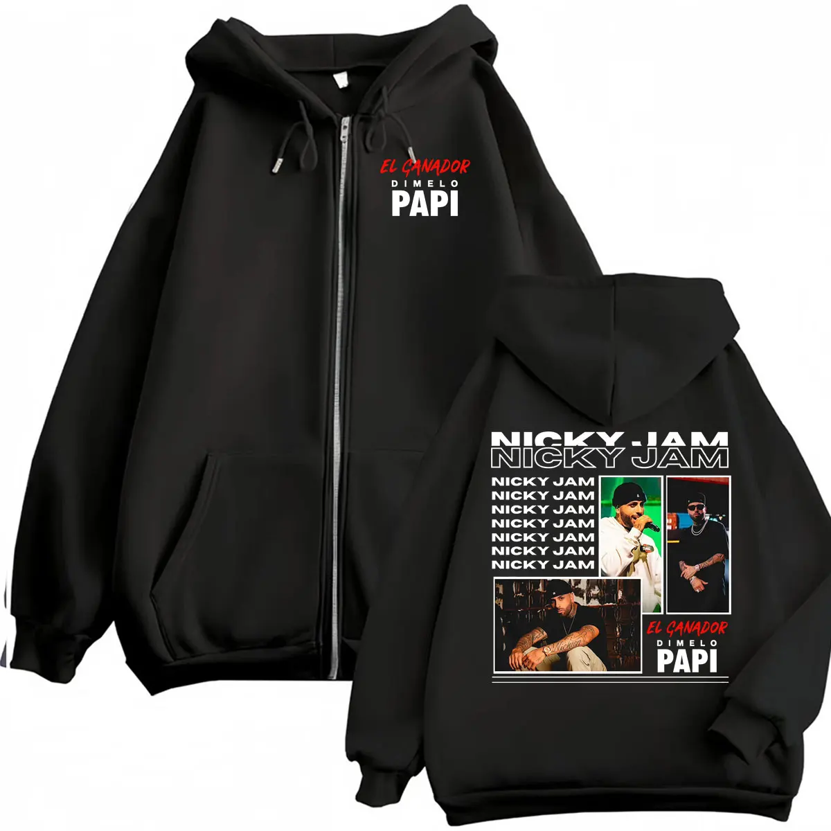 Nicky Jam El Ganador Dimelo Papi Sudaderas con capucha con cremallera para hombre, cárdigan informal de moda, chaqueta, abrigos con cremallera estilo Harajuku Streetwear