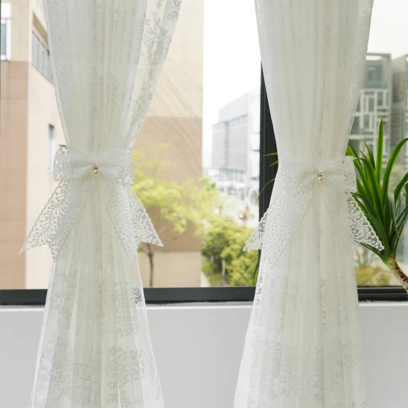 Lace Bow Curtain Straps, Light Luxury French Gauze Curtain Straps, Korean Style Aesthetic Rope Strap Decoration 2cps