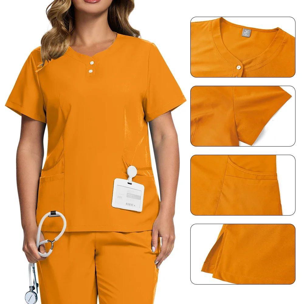 Pet Clinic Doctor Scrub Set Multicolor Women Nursing Uniform Medical Surgery Workwear Scrub Uniform Short Sleeved Tops+Pants Set