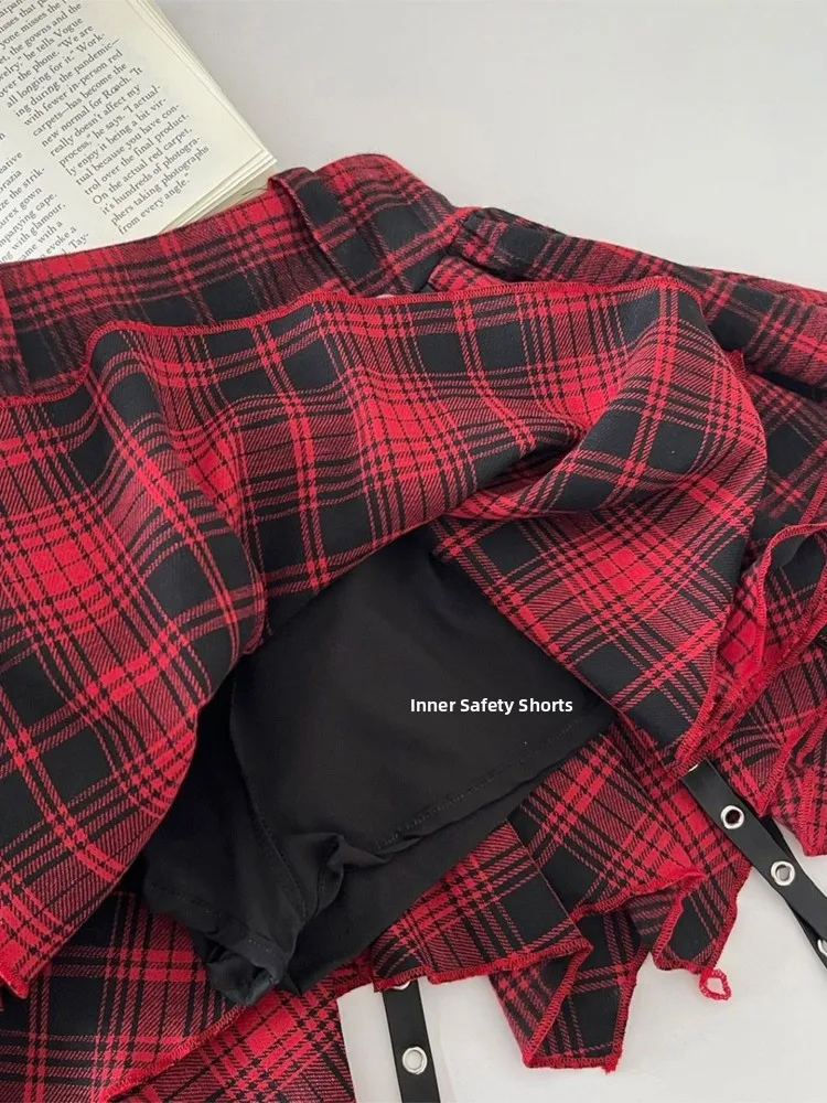 Koreangirl 夏 Y2K ハイウエスト パフィースカート または レッドチェック柄 ユニークな女の子向け スパイシーな女性用スカート レトロ 通勤 スカート