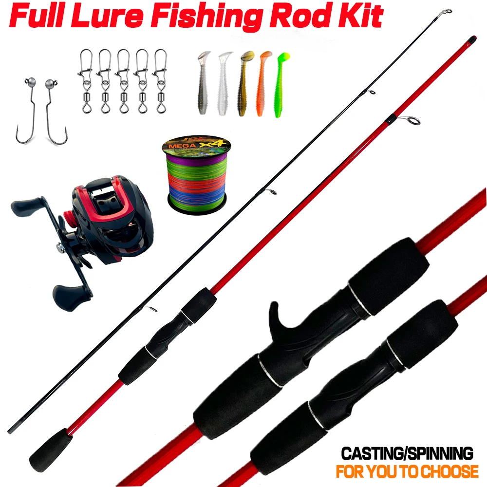 carbono pesca rod kit com linha gancho isca baitcasting reel bass pike soft solid dica 168 18m 721 01