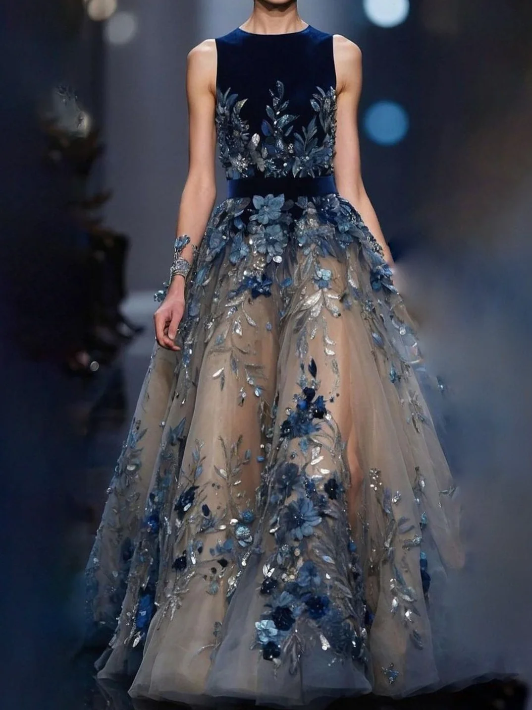 Luxury O-Neck Appliquins Sleeveless Floral Sashes A-Line Formal Evening Dresses Birthday Party Prom Gowns Customized