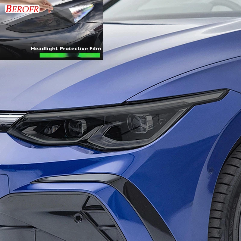 

2 Pcs Car Headlight Protective Film Smoked Black Tint Wrap Vinyl Transparent TPU Sticker For Volkswagen VW Golf 8 MK8 2020 2021