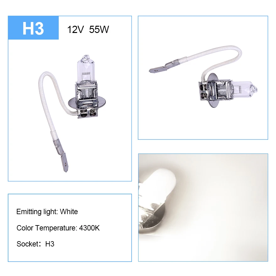 

H3 Super Bright Halogen Bulbs H1 H4 H7 H11 9005 HB3 9006 HB4 Car Headlight Fog Lights Driving Lamp55W 12V 5000K White Light