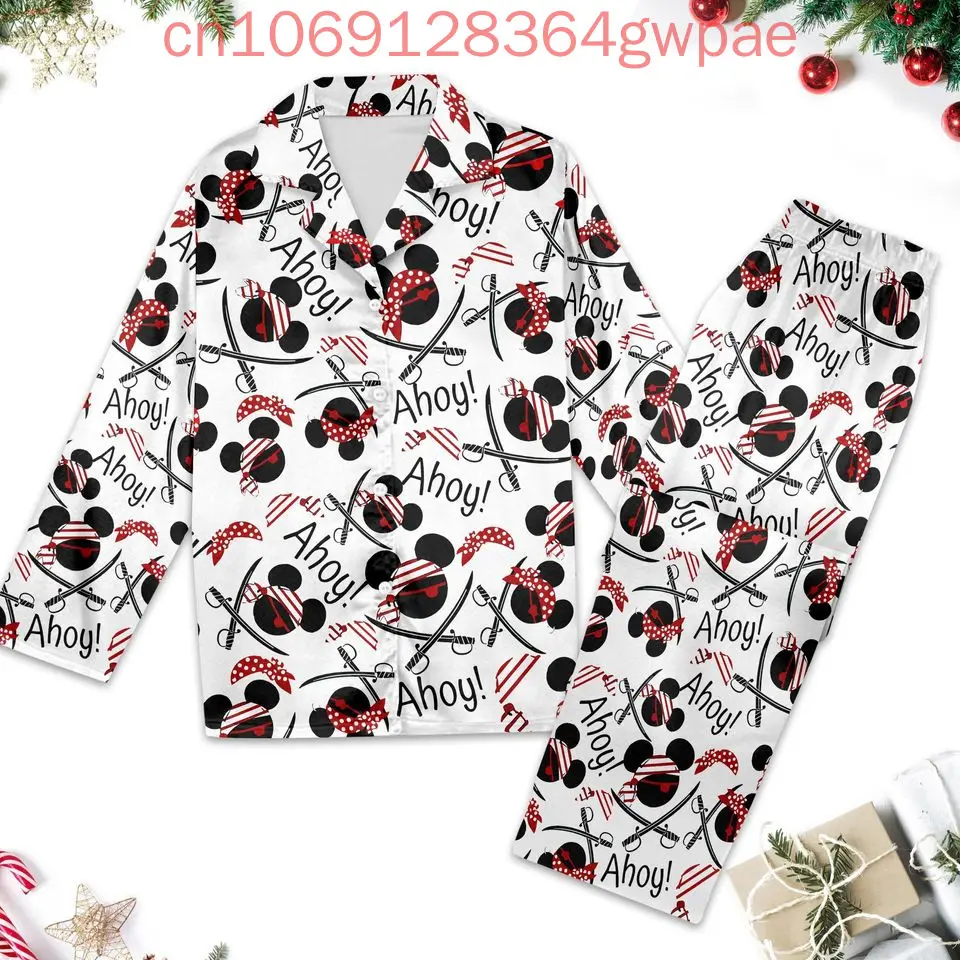 Disney Mickey Mouse Cruise Pajamas Set 3D Print Disney Christmas Cartoon Casual Men's Women's Long Sleeve Shirt Pajama Set