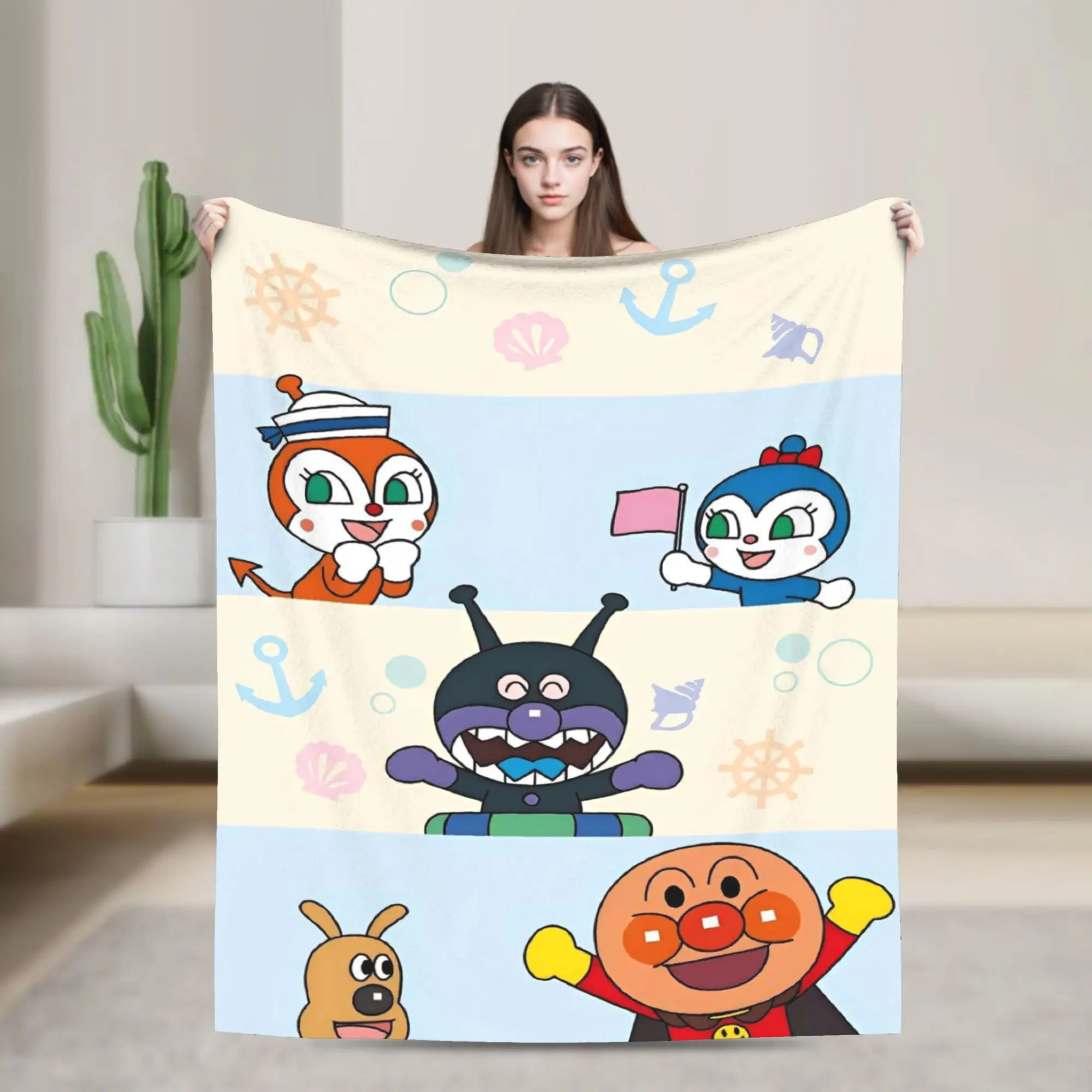 A-Anpan-Mans-Manta de dibujos animados de Anime, forro polar Coral de felpa, mantas suaves multifunción para verano e invierno, pieza de alfombra para cama y coche