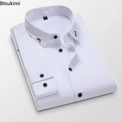 2024 Men's Long Sleeve Shirts Slim Fit Lapel Business White Dress Shirts Male Spring Summer Casual Stretch Shirts Plus Size 5XL