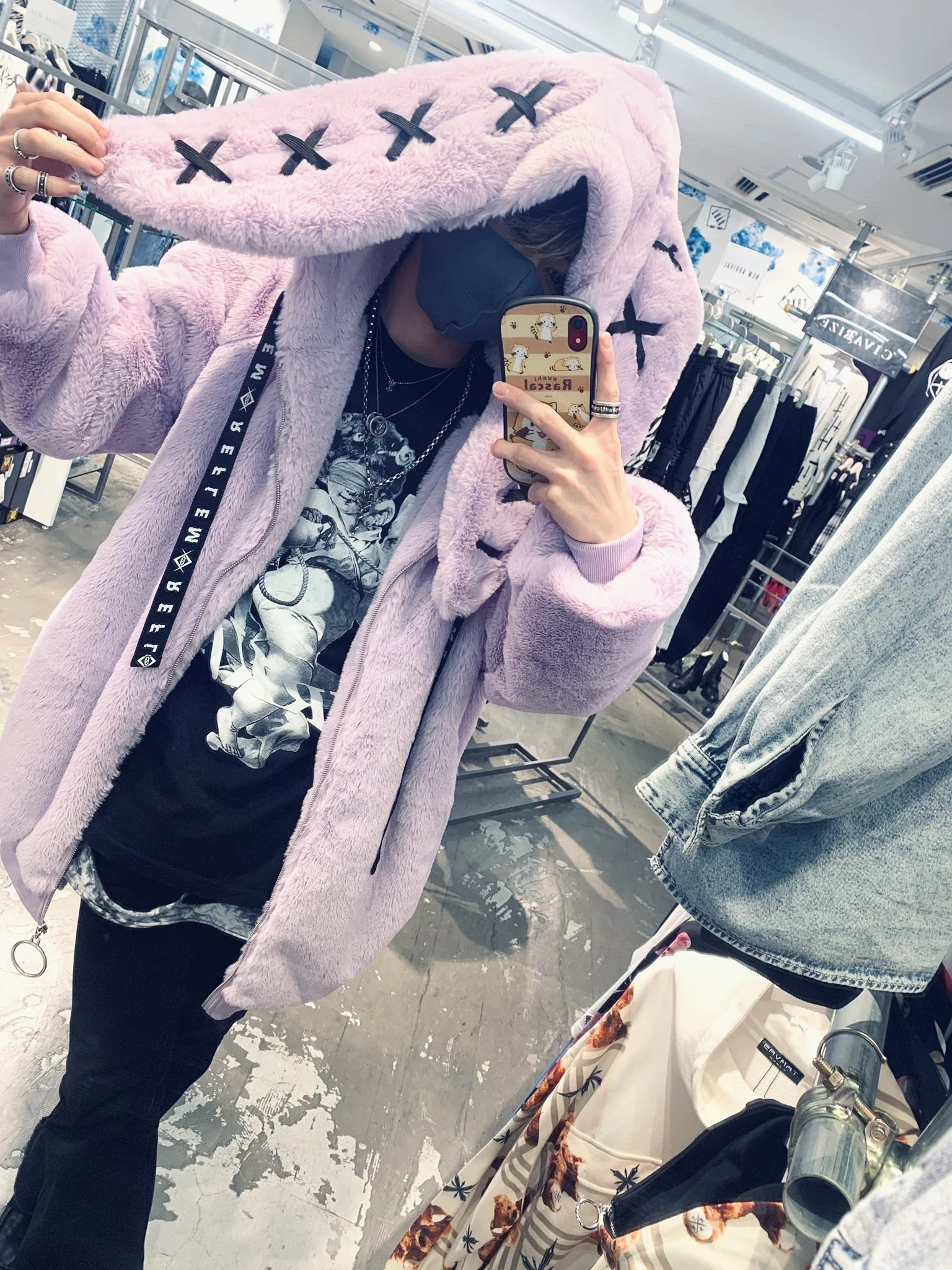 2024 Winter New Japanese Style Harajuku Sweet Rabbit Ears Hooded Fur Coat Women\'s Dark Punk Loose Mid-Length Plush Parka Jacket