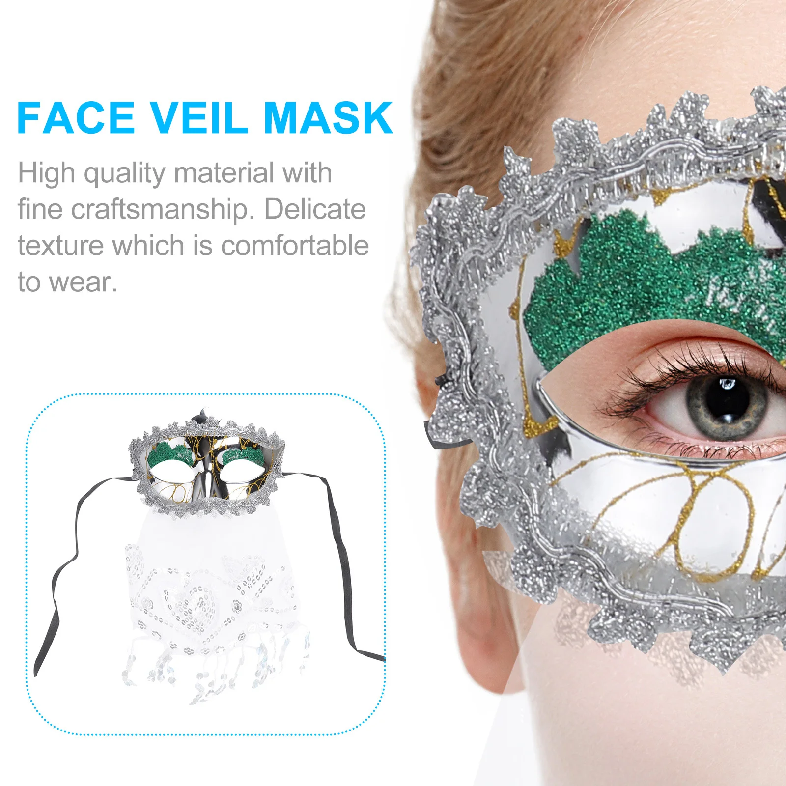 

Veil Mask Silver Shiny Sequin Semi Transparent Elegant Masquerade Carnival Halloween Dance Party Women Face Veil Mask