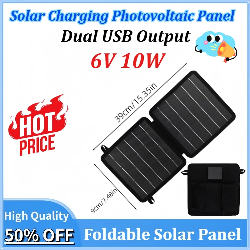

New 6V 10W Portable Monocrystalline Solar Panel Foldable Charger Efficiency Panel Waterproof for Power Station Camping Hiking