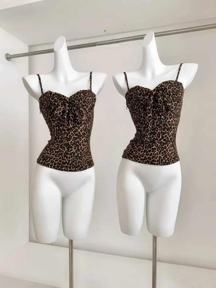 Sexy Y2k Sling 2026 New Pure Desire Leopard Spice Girl Short Camisole Women's Summer Millennium Style Slim Tops Explosions