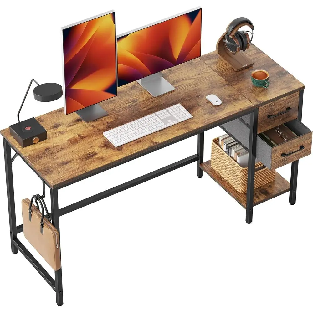 

Computer Desk with 2 Ders, 47 Inch Small Home Oice Desk with Storage Study Writing Table, Rustic Brown