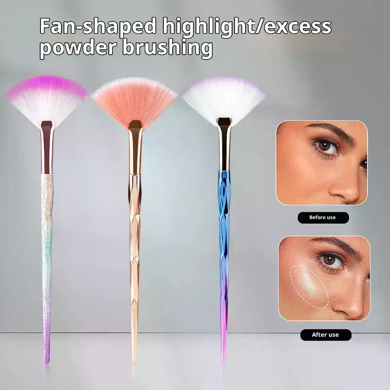 Duży płaski pędzel do różu w kształcie wachlarza, pędzel do pudru sypkiego, pędzel do twarzy, koreański, miękki, wygodny, zapewniający równomierne nakładanie koloru, narzędzia dla kobiet.