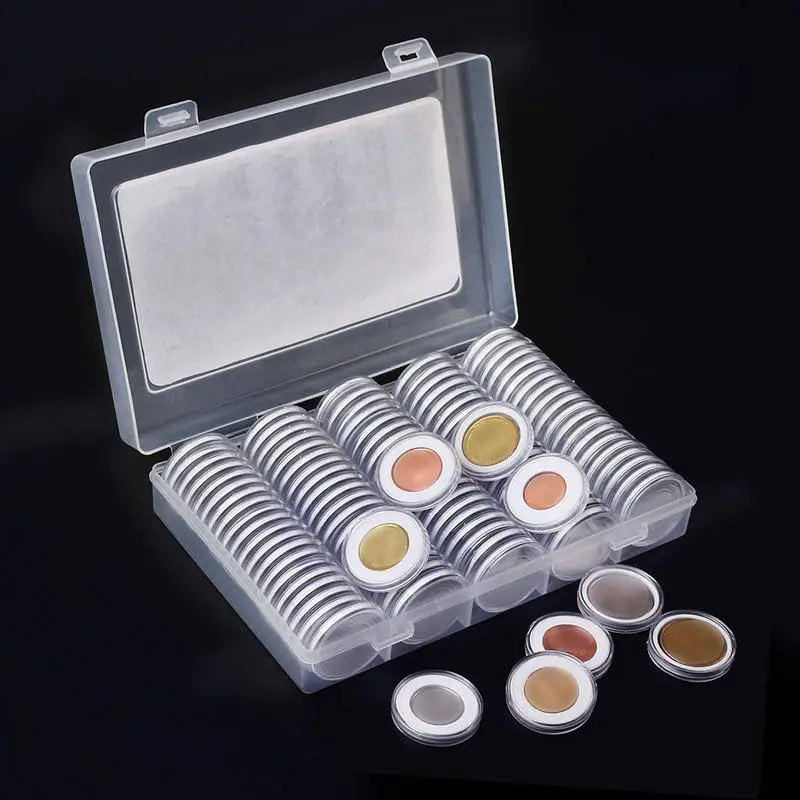 100Pcs Clear Coin Capsule Holder Case Transparent Collectable Coin Storage Box Commemorative Container