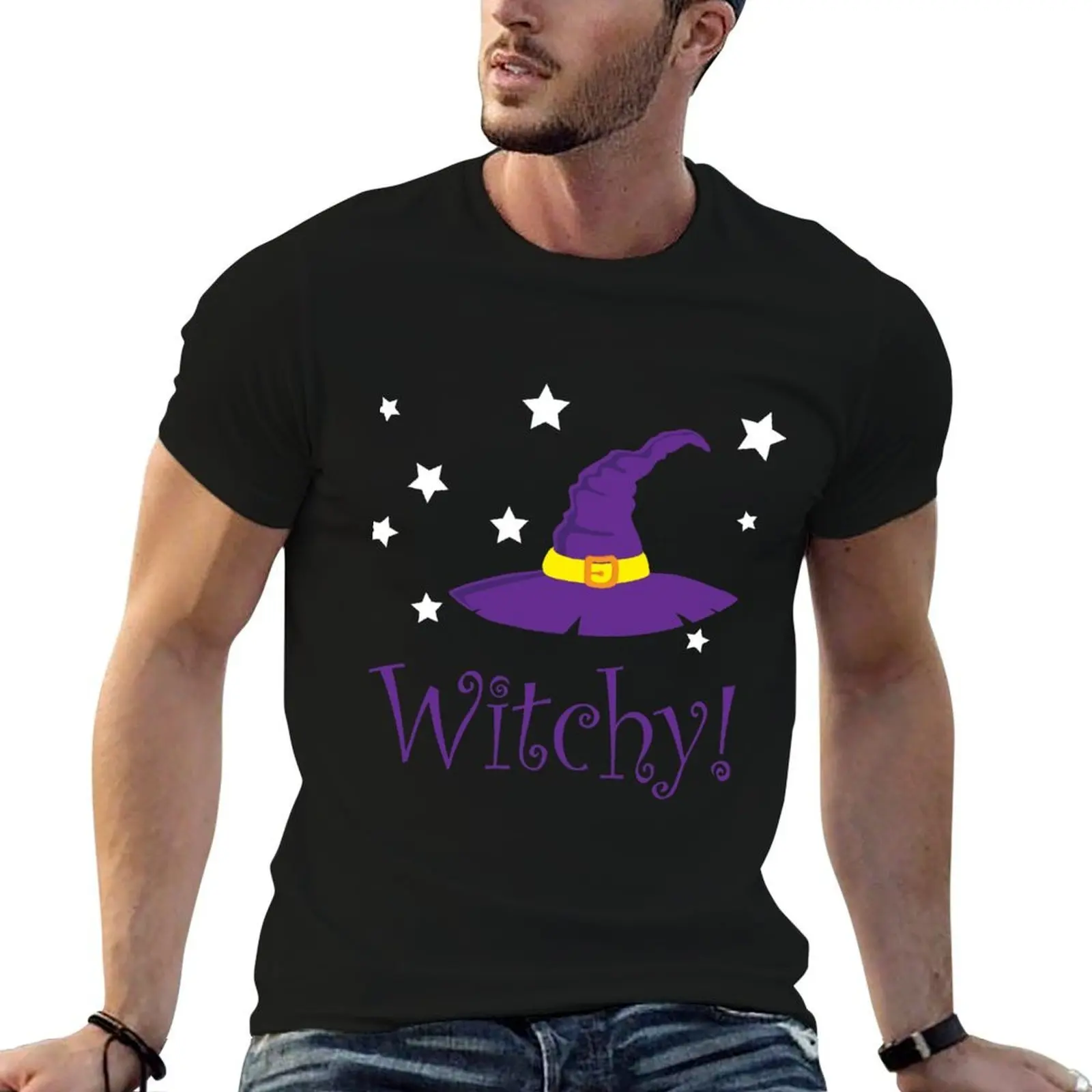 

Witch Purple Hat Funny Halloween T-Shirt t shirt for man 100 percent cotton t shirt for man T-Shirt