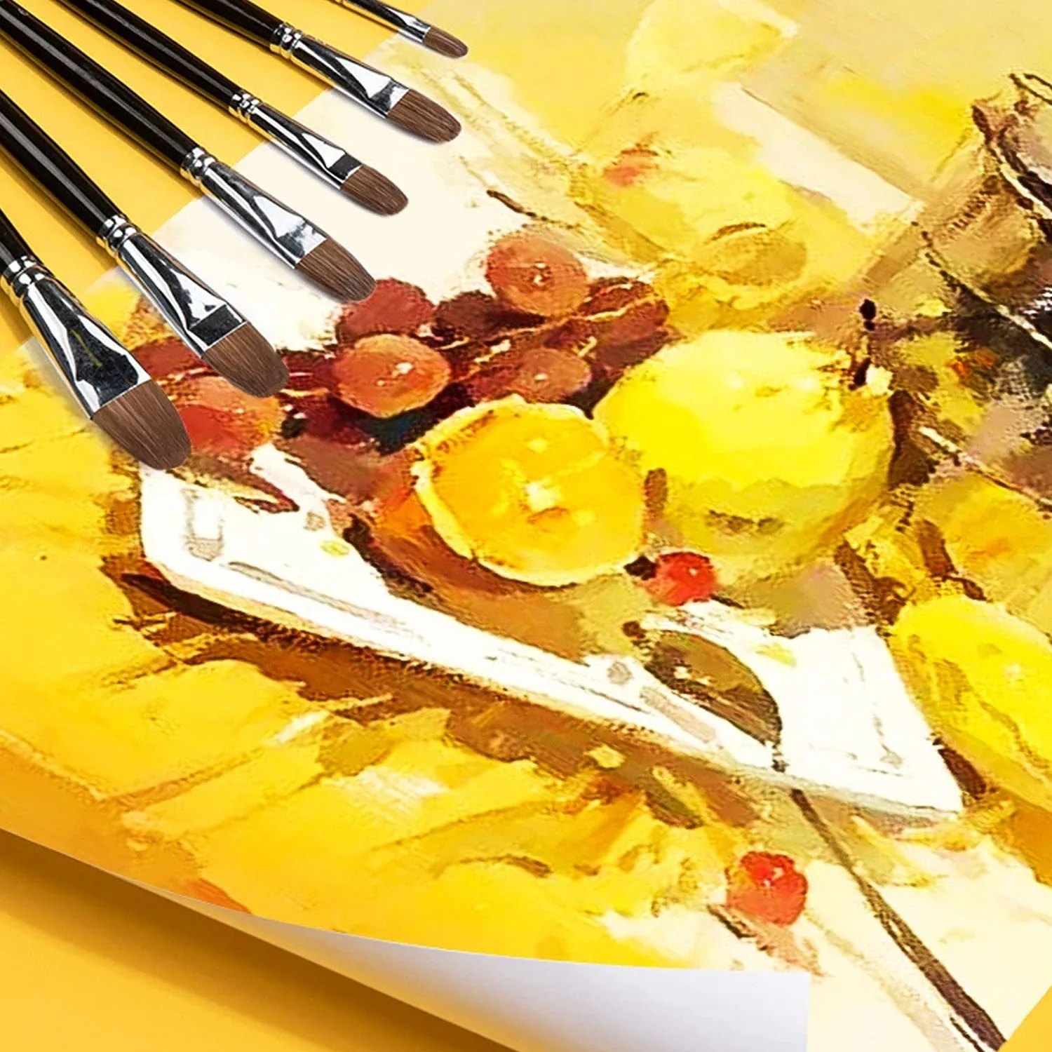 6개 세트 고급 늑대털 붓 학생용 수채화 아크릴 그림 평붓 오일 붓 미술 용품