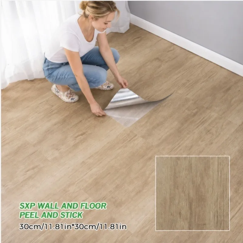 10PCS 30x30cm Self Adhesive Floor Tiles, Peel and Stick Wood Grain Vinyl Flooring, Waterproof Floor Stickers for Home Decor