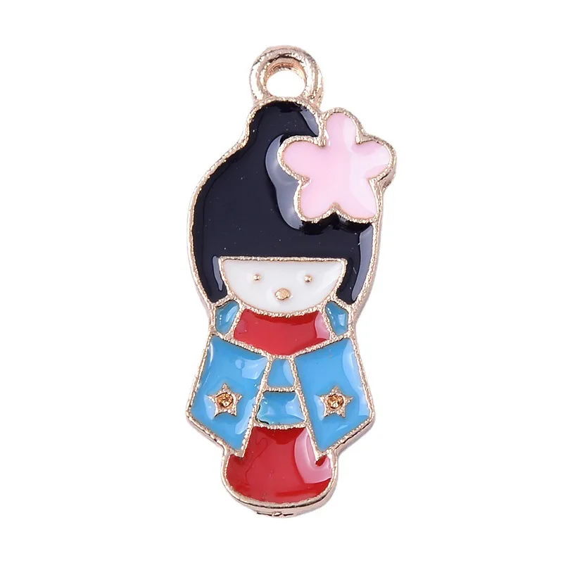 100Pc set Japanese oil drip alloy pendant Harajuku style lucky cat kimono girl oil drip jewelry earrings pendant