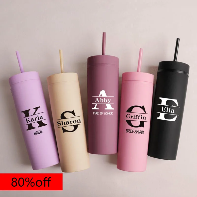 

Personalized Bridesmaid Cups 16oz Wedding Party Tumblers with Lids Straws Bride Squad Gift Set Bridesmaid Proposal Gift