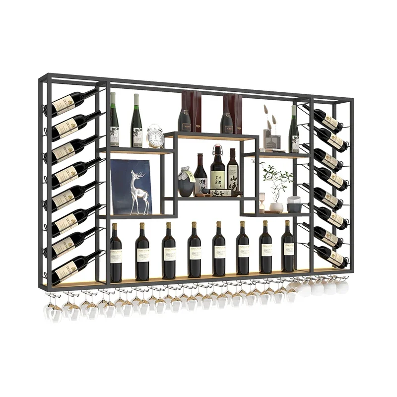 Man Display Wine Holder Hanging Cabinet Black Living Room Wall Wine Rack Bottle Storage Modern Estante Para Vino Bar Furniture