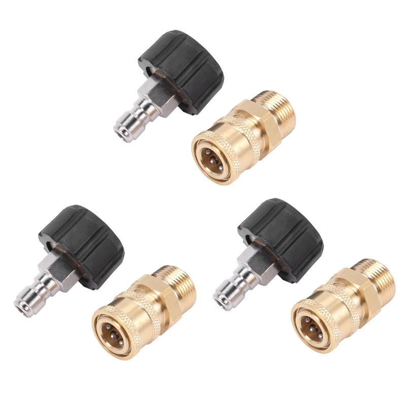 3X Pressure Washer Adapter Set M22 To 1/4 Inch Quick Connect Kit, M22 14Mm To 1/4 Inch Quick Connect Kit