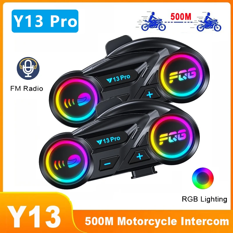 

Y13 Pro Motorcycle Bluetooth Intercom 500M Wireless Intercomunicador 1000Mah Moto Walkie Talkie Helmet Intercom Headset