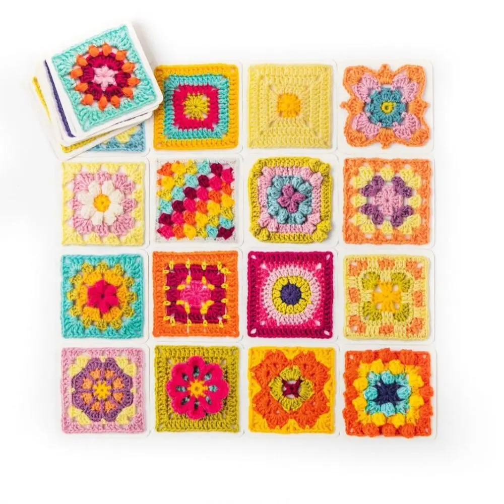 Embroidery Thread Knitted Pattern Cards Set Braided Rope Wrapping Granny Square Card Deck DIY 50 Cards Knitting Kit for Adults