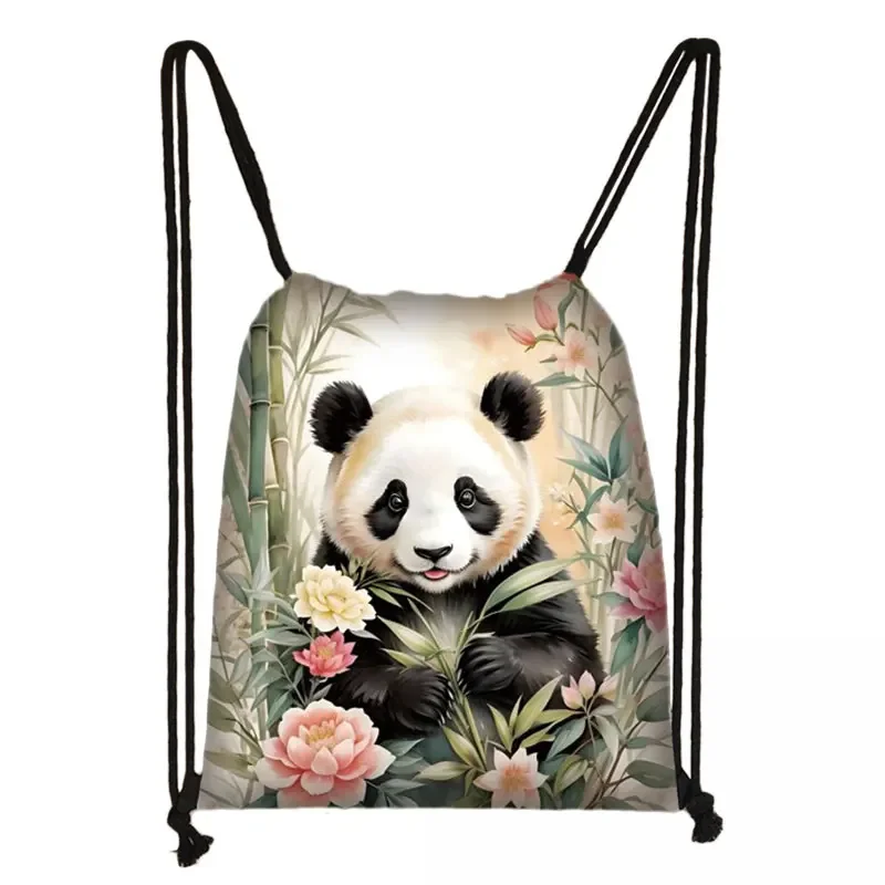 Cute Panda Drawstring Bag for Girls Travel Storage Package Cartoon School Backpacks Children Bookbag Kids Shoes Holder Gift