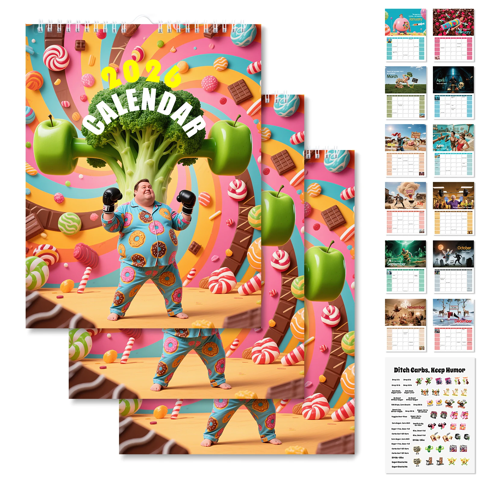 

1 шт. 2026 Новый календарь с управлением сахаром - ежедневный трекер уровня глюкозы в крови и диеты, календарь для декора стен для кухни и гостиной