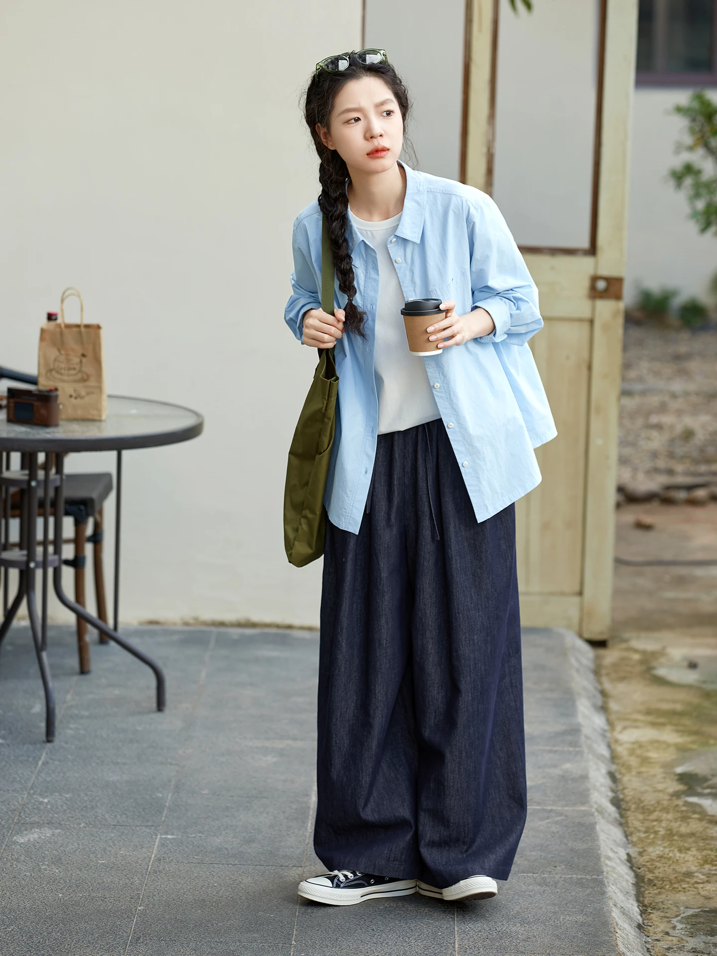 Original Blue Denim Pants Women's Loose Casual Spring Season High Waist Wide Leg Pants Versatile Comfortable Breathable Jeans