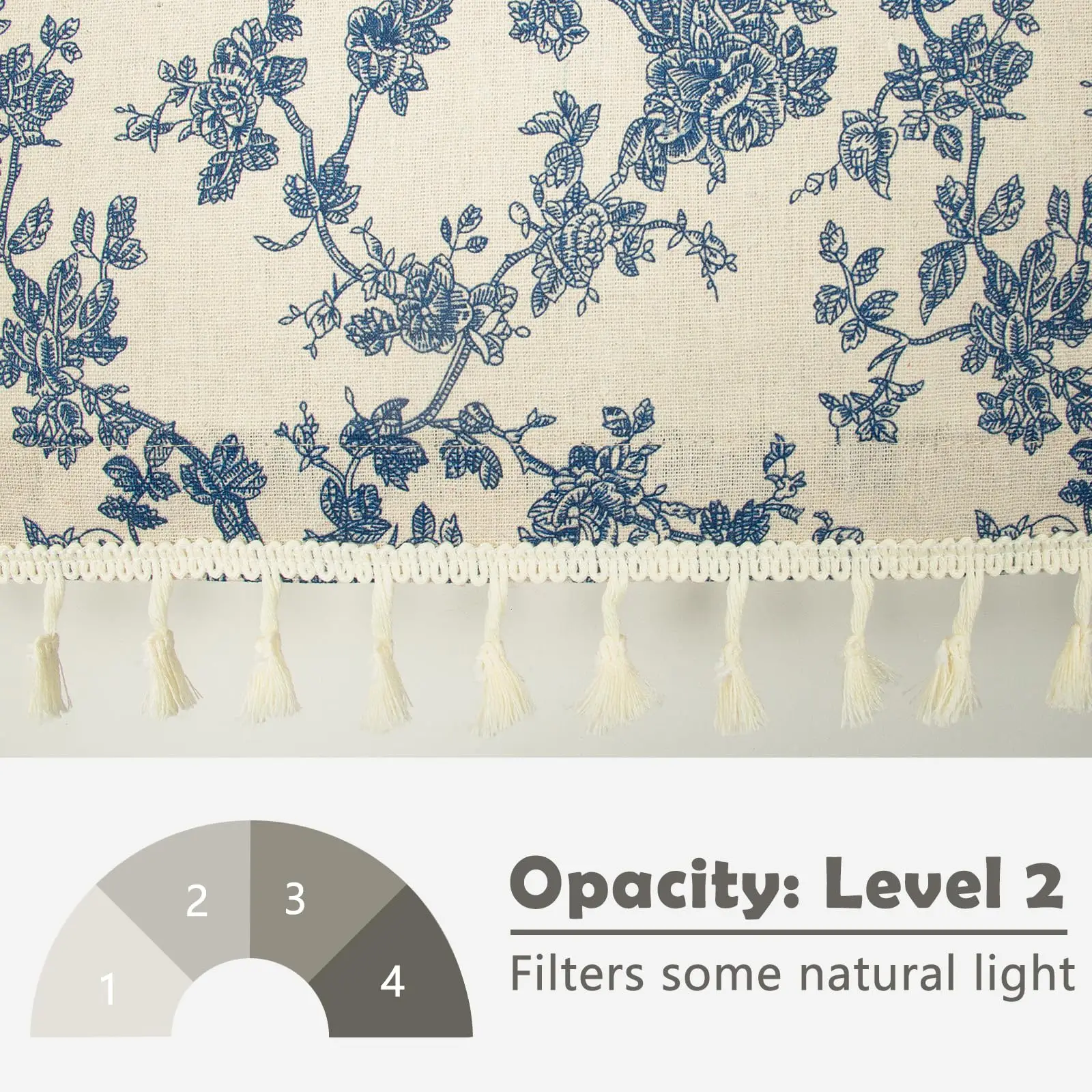 Floral Cotton Linen Curtains, Vintage Farmhouse Floral Patterned Country Curtains, Rod Pocket, Living Room Curtains with Tassel