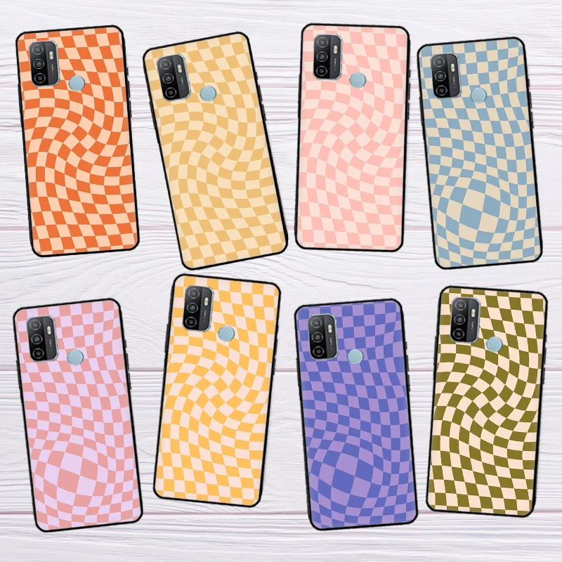 Check Orange Green Moss Twist Case For OPPO A78 A77 A57 A17 A16 A76 A96 A15 A54 A74 A94 A52 A72 A5 A9 A53s A54s A57s Cover