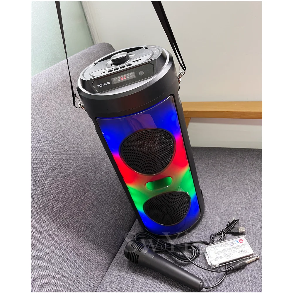 New Explosion Model Portable Bluetooth Speakers with Microphone Remote ZQS High-end Black Outdoor Dual 4 Inch Big Speakers Party