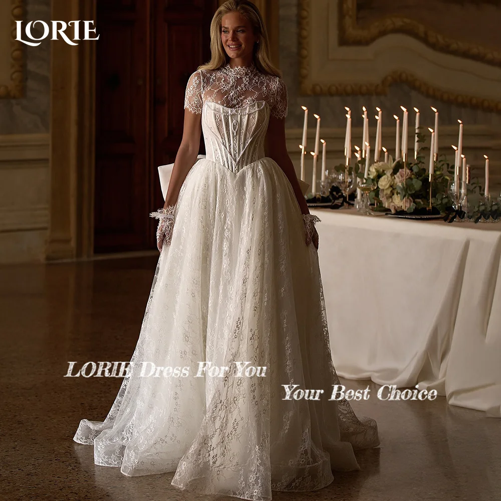 LORIE Vintage Lace Wedding Dress A-Line Pearls Sweetheart High Slit Bow Appliques Bridal Gowns Princess Bride Gown Customized