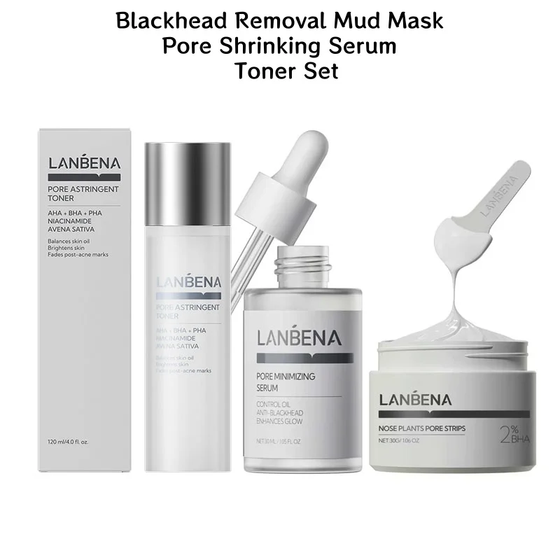 LANBENA Blackhead-Removing Mud Mask Pore-Shrinking Essence Toner Set