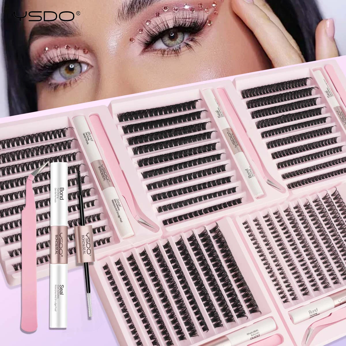 Kit de pestañas postizas de visón, 10 filas individuales, 8-16mm, con unión y sello, pinzas para pestañas, maquillaje DIY