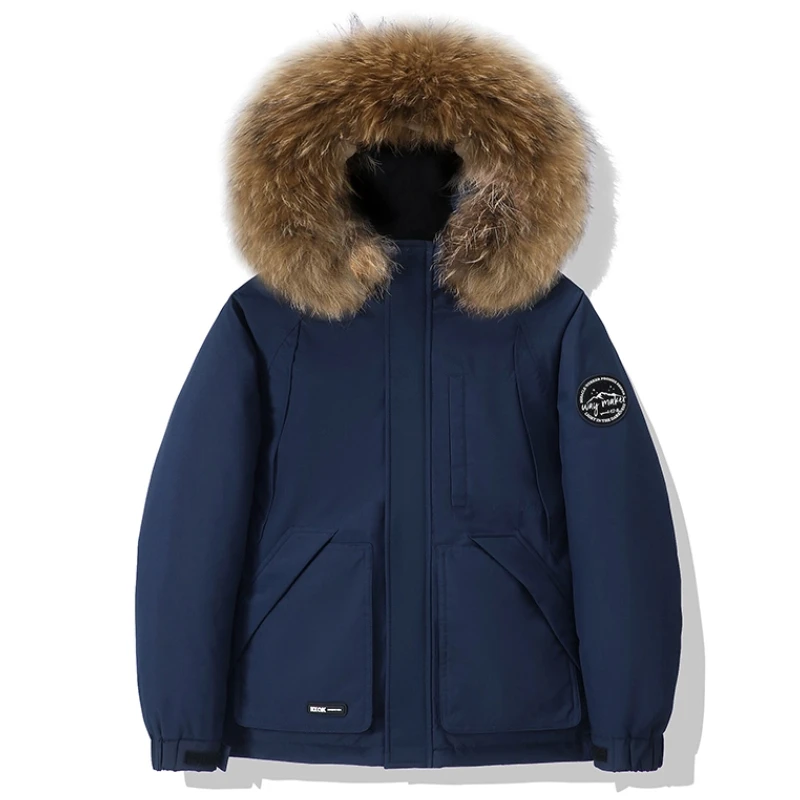 

Новая зимняя утолщенная куртка на утином пуху с капюшоном, мужская ветрозащитная парка с большим меховым воротником, мужская уличная ветрозащитная зимняя теплая парка