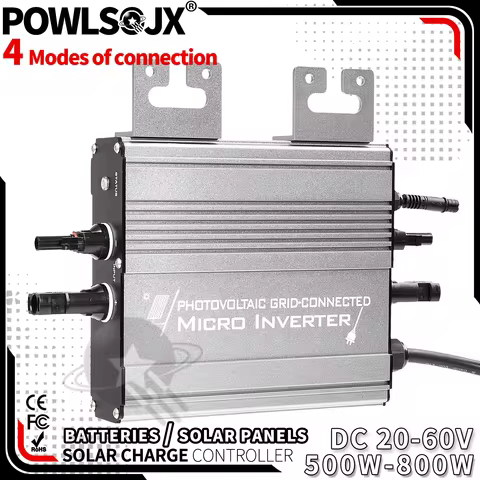 POWLSOJX 500W/800W Grid-Tied Solar Inverter - Dual Mode (PV/Battery), Zero Export, Easy Installation &amp; MPPT Efficiency