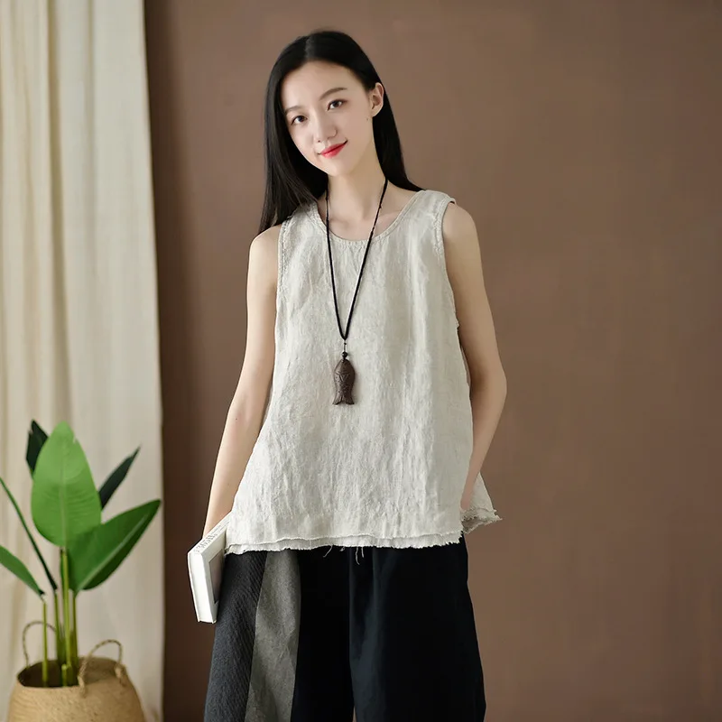 

Yourqipao Summer Cotton Linen Loose Tops Clothing Literary Retro Linen Burrs Suspenders Tops Chinese Style Vests for Women