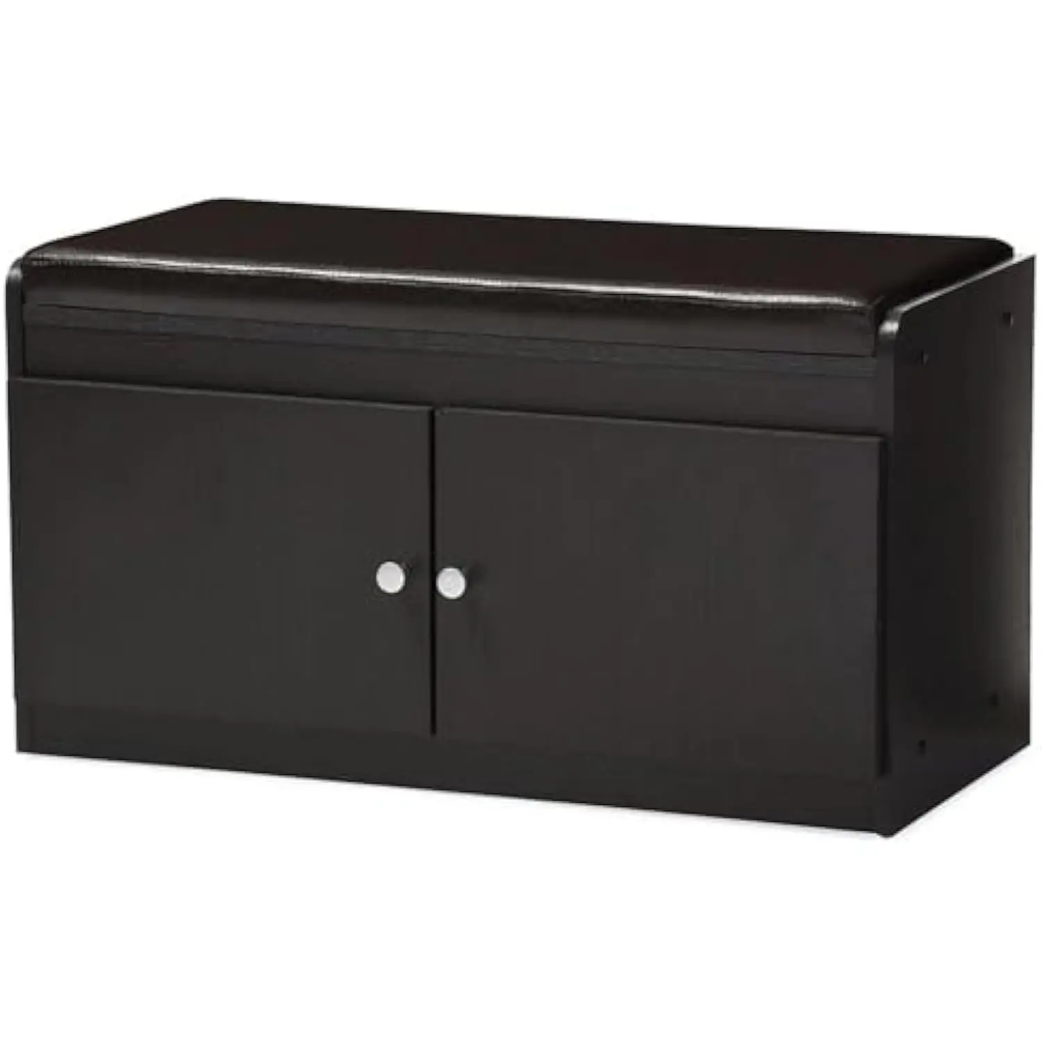 

Margaret Modern & Contemporary Wood 2-Door Shoe Cabinet with Faux Leather Seating Bench, Dark Brown