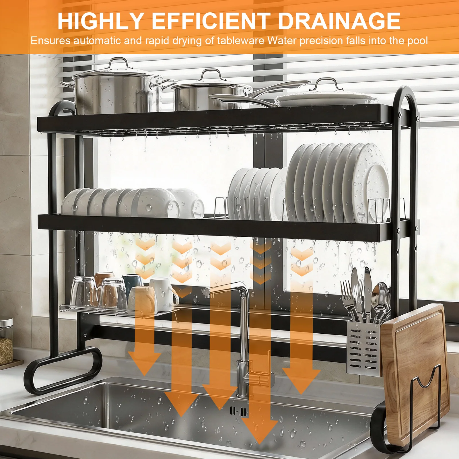 

Одно- или двухуровневая сверхпрочная сушилка для посуды из нержавеющей стали над раковиной, противоскользящая, для кухонной столешницы, органайзер, полка-держатель