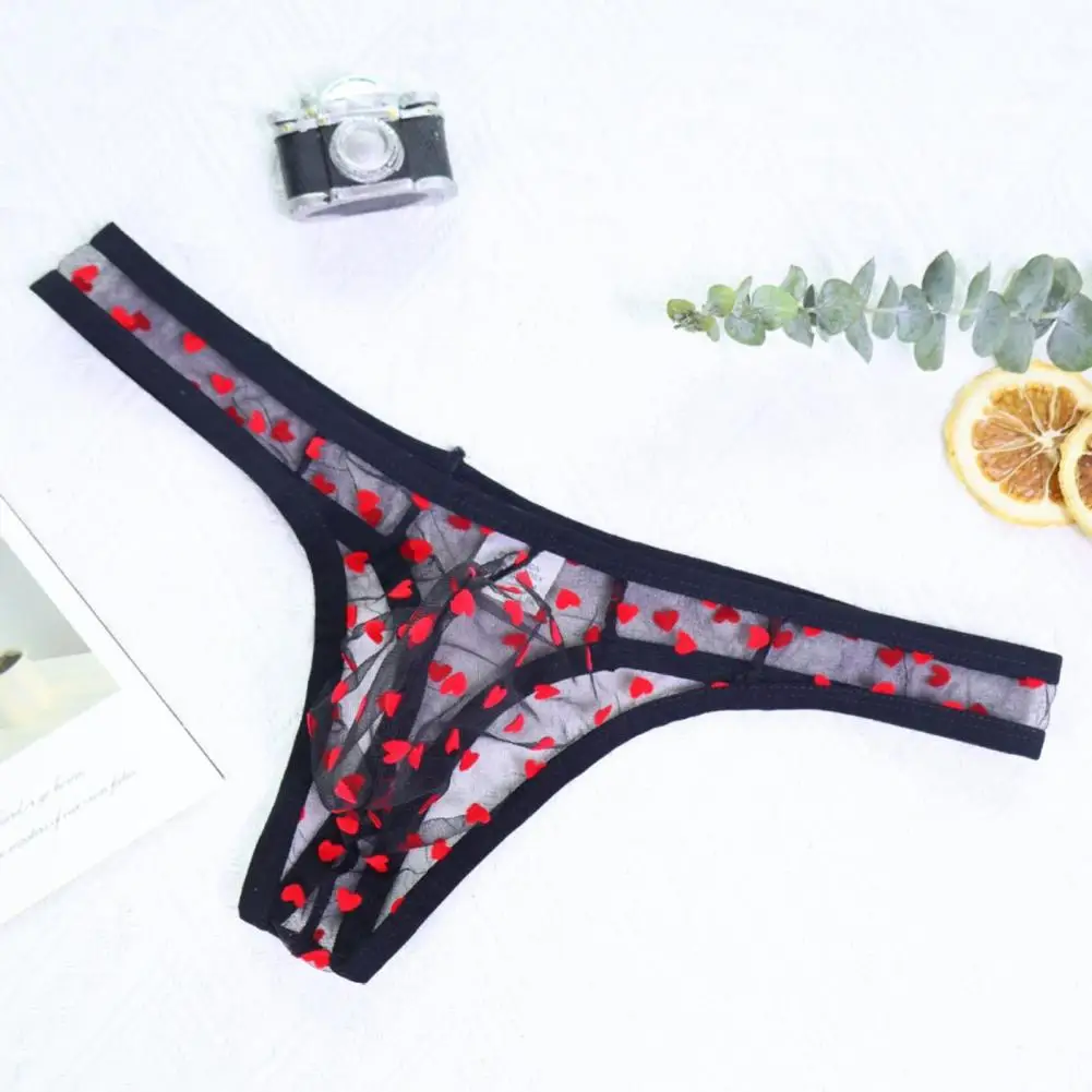 Perspective Heart Pattern Men's Thongs Briefs Sexy And Fun Net Underwear Easy To Wash And Dry,  Underwear view 3