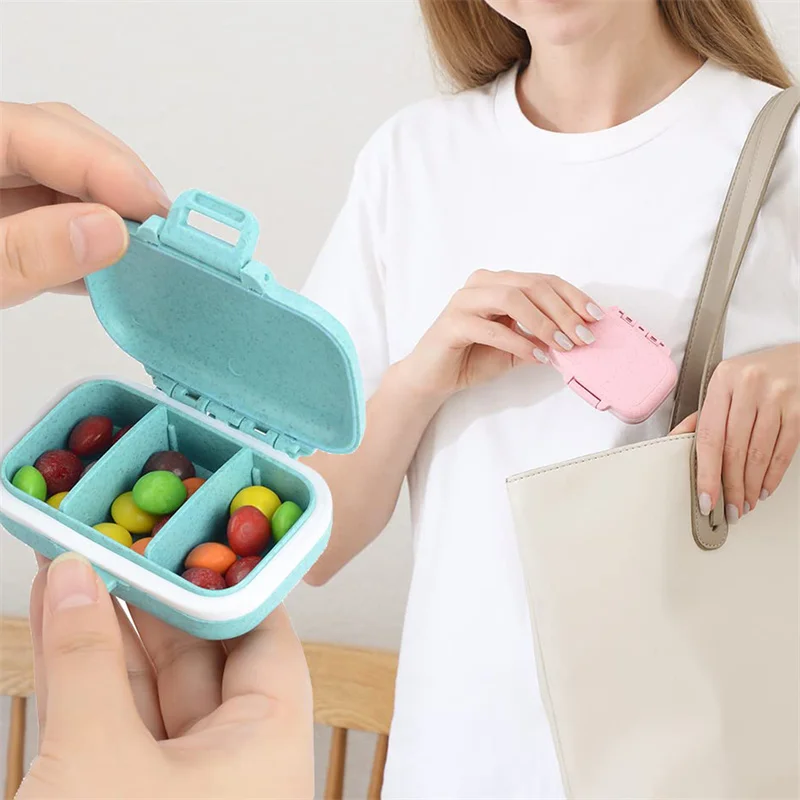 3 Grids Organizer Container For Tablets Travel Pill Box With Seal Ring Small Box For Tablets Wheat Straw Container For Medicines